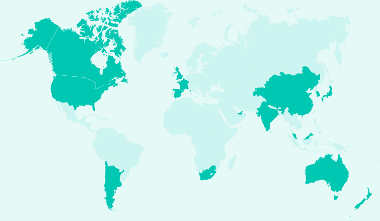 World map of countries where TLC Solutions has delivered leadership programs